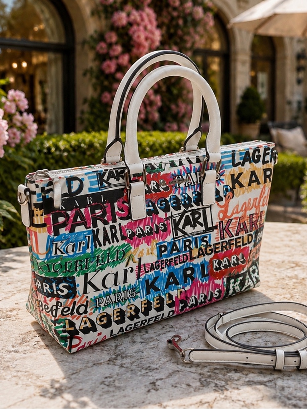 Karl Lagerfeld Paris Multicolor Graffiti Logo Explosion Tote 🎨